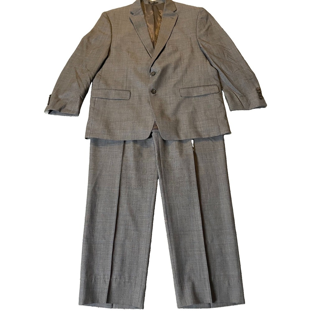 Lauren Ralph Lauren 2 Piece Suit Mens 46R Gray Plaid Wool Blend 2 Button Classic